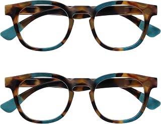 OPULIZE Ava 2 Pack Women's Lady Brown Turtle Turquoise Super Fit Comfortable Reading Glasses Spring Zippers RR62-Q +2.50