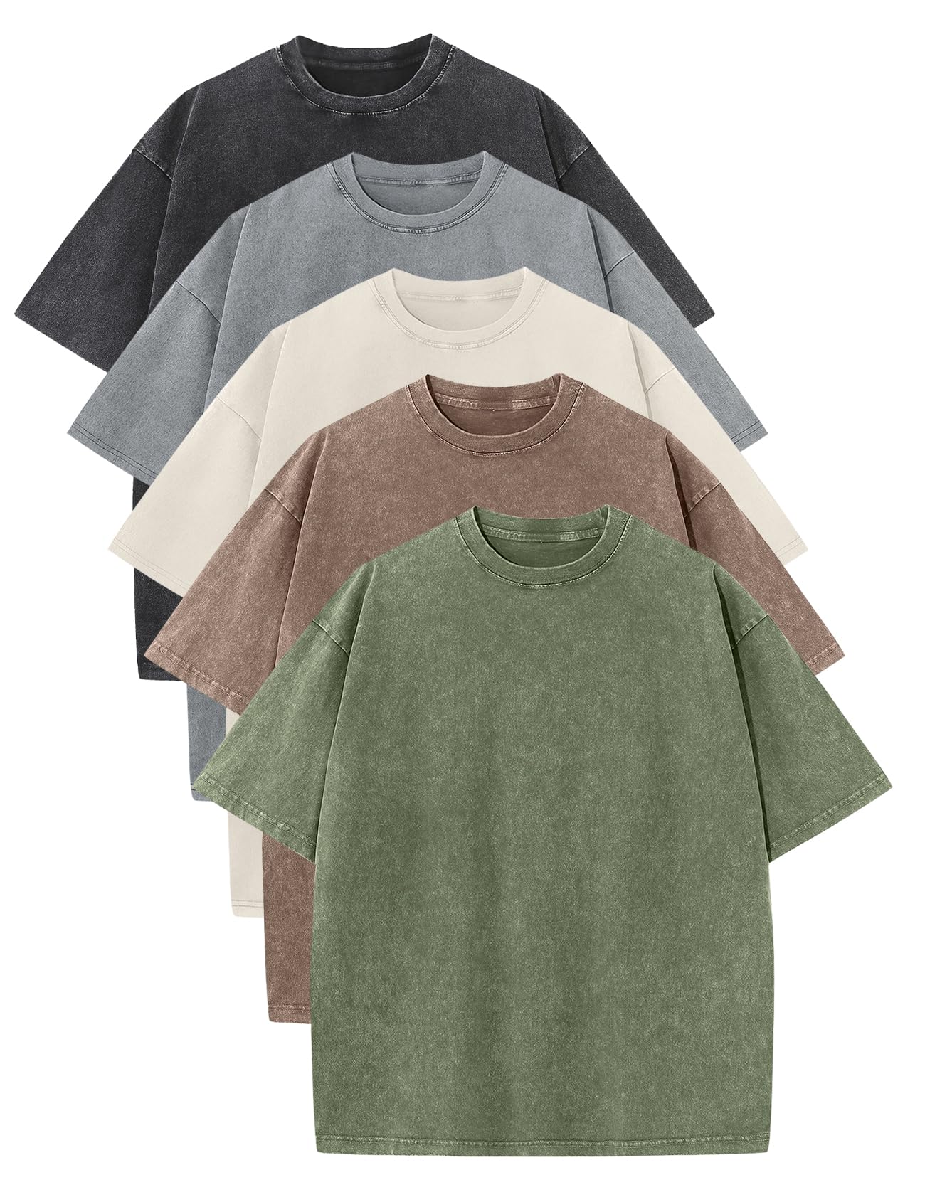 Ogfao Mens Shirts Oversized T Shirts Cotton Acid Wash Unisex Baggy Tees Loose Fi