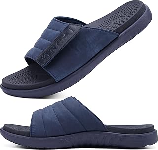 ONCAI Mens Sandals Adjustable Straps Orthotic Plantar Fasciitis Open Toe Athletic Sport Slides with Soft Comfy Arch Support Footbed Size 6.5-14