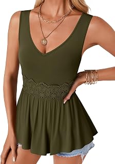 LYANER Women's Lace Trim V Neck Tank Tops