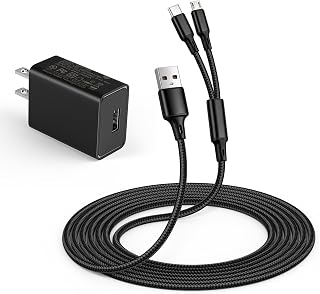 Charger Replacement for Kindle Paperwhite, Oasis, Scribe, Fire HD Tablet | For Old and New Kindle, UL Listed Power Adapter, Micro USB & USB-C Charging Cord, 4ft, Nylon Braided