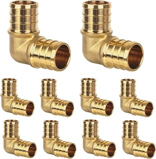 KAINGA 10 Pack Pex Fittings, 1" Pex 90 Degree Elbow, Heavy-Duty Brass Crimp Fittings for PEX Pipes with Leak-Resistant Construction, NSF & UPC Certified