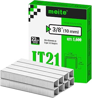 meite JT21 Staples, 3/8 Inch Galvanized Fine Wire Staples for Staple Gun - 1,600 Counts, 7/16" Crown JT21 Staple Refill, Ideal for Upholstery, Crafts, Furniture