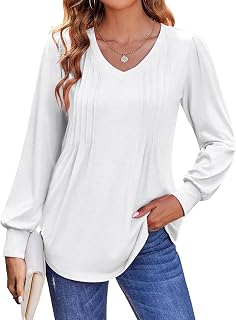 Zeagoo Puff Long Sleeve Shirts for Women Pleated V Neck Fall Tops Blouse Elegant Casual Loose Summer Tops