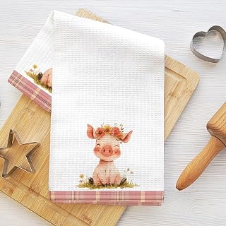 Cute Pig Kitchen Towels Flower Absorbent Soft Tea Towel Towel Dish Towels for Kitchen Bathroom Living Room Drying Housewarming Gifts for Women Friends Bestie