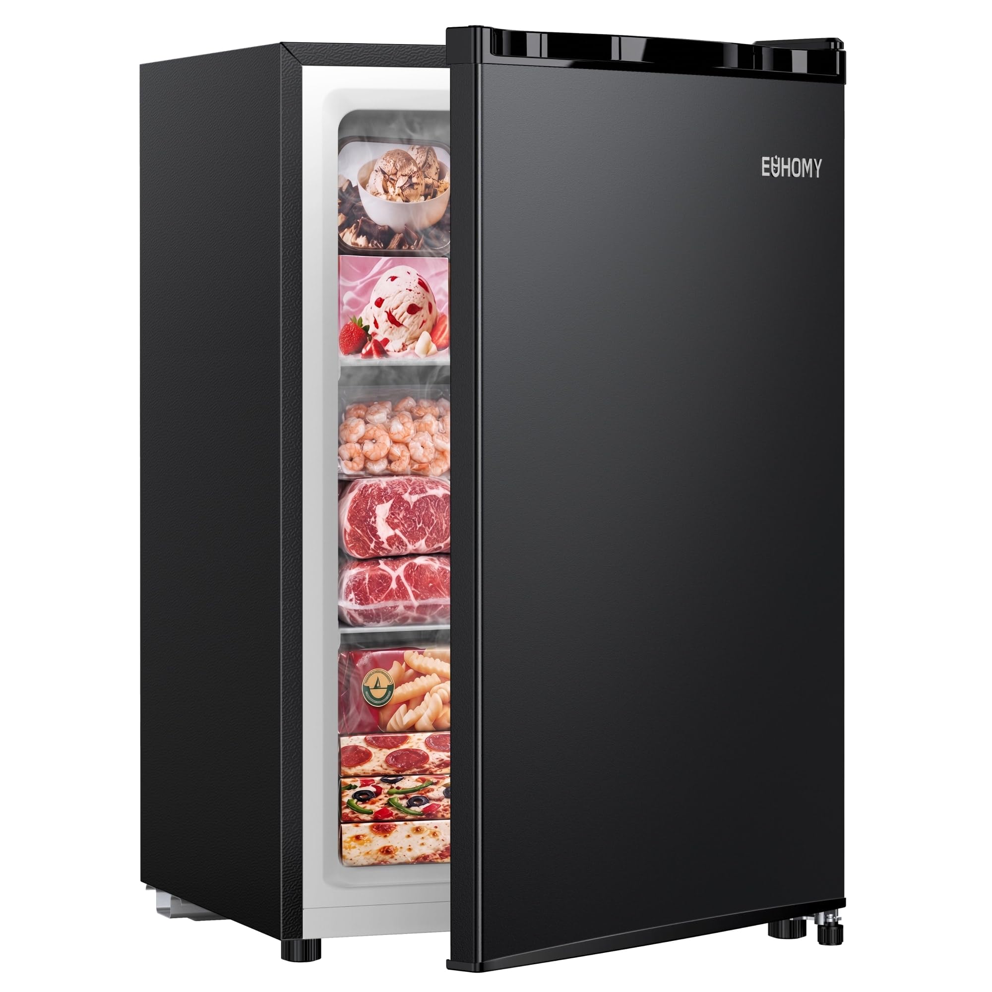 EUHOMY 3.0 Cu.ft Upright Mini Freezer, Small Freezer, Black | 5-Level Thermostat