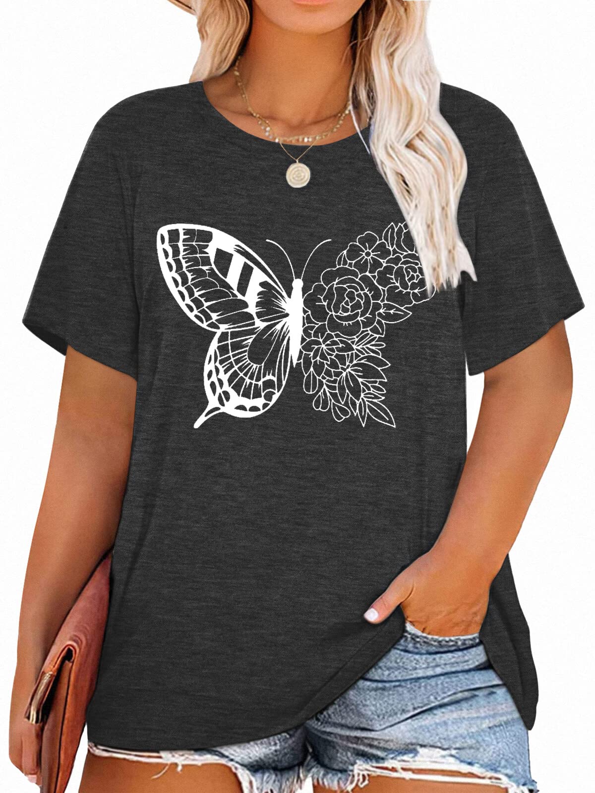 Women Plus Size Dandelion Print Floral Graphic Short Sleeve T Shirt Summer