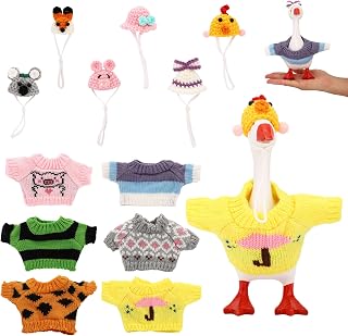 6 Sets Mini Desk Goose Outfits and Hats, Porch Geese Statue Costume Clothes | Cute Knitted Sweater for 7 Inch Magnetic Desktop Goose or Keychain Adorable Headwear Accessories for Home Office Display