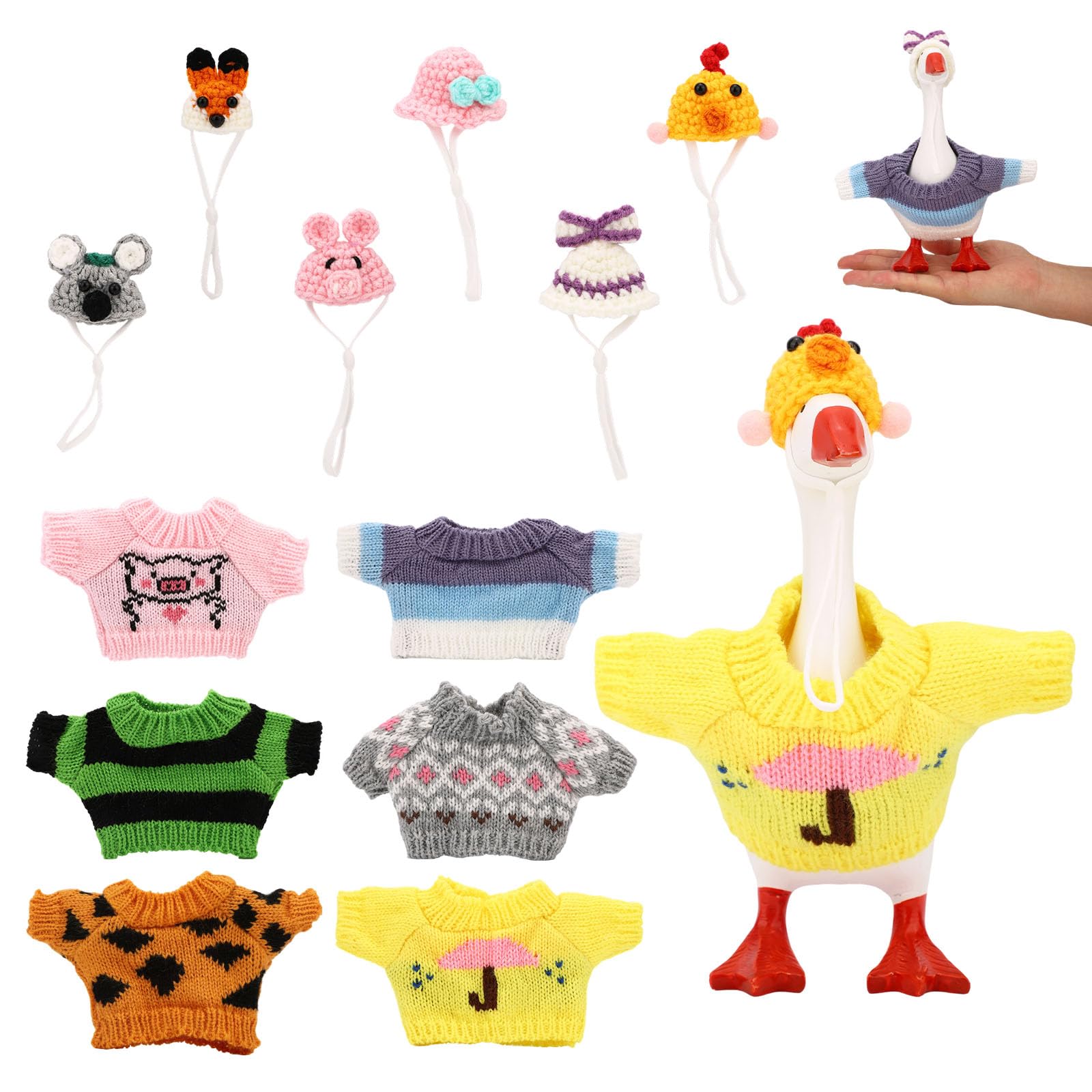 6 Sets Mini Desk Goose Outfits and Hats, Porch Geese Statue Costume Clothes | Cu