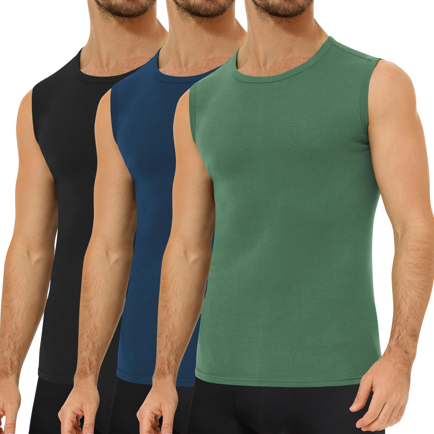 Falechay Pack of 3 Men's Tank Top 100%Cotton Sleeveless T-shirts