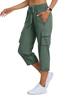 MoFiz Women's Cargo Capris Hiking Pants Lightweight Quick Dry Outdoor Athletic Travel Casual Loose Comfy Cute Zipper Pockets