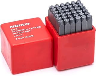 NEIKO 02631A Number and Letter Punch Set with Heat-Treated Steel Punches, Imprinting & Arts and Crafts, 1/8" (3 MM) Shaft, 36 Pc Stamp Set, Uppercase Letter & Number Punch Set (A-Z / 0-8 / "&")