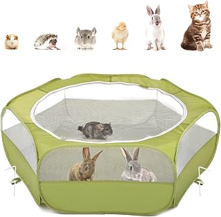 Pawaboo Small Animal Playpen, Waterproof Portable Pet Cage Tent,Green | Foldable Pop-Up Playpen for Rabbits, Guinea Pigs, Bunny, Kittens and Chicks, with Breathable Mesh for Indoor and Outdoor Use