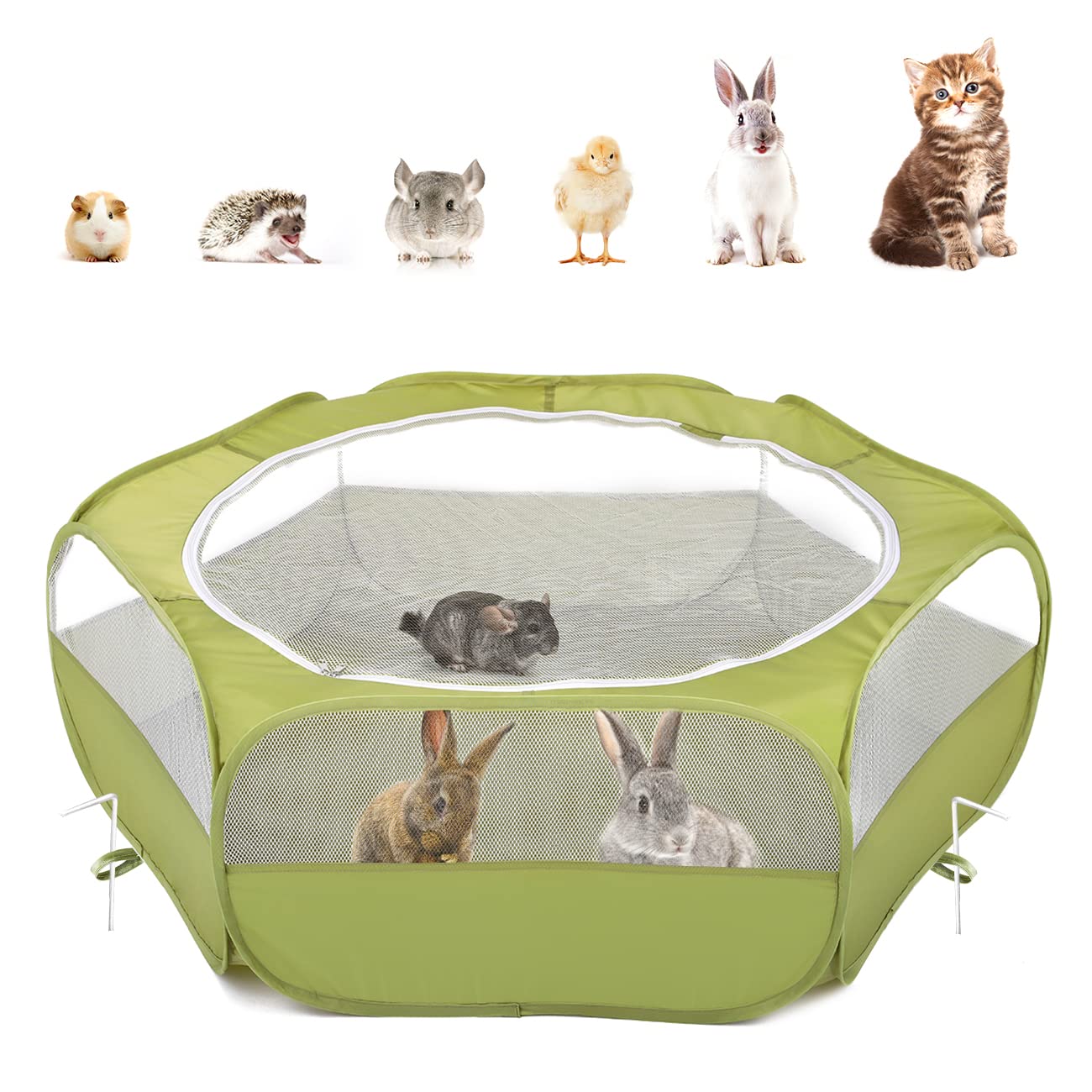 Pawaboo Small Animal Playpen, Waterproof Portable Pet Cage Tent,Green | Foldable