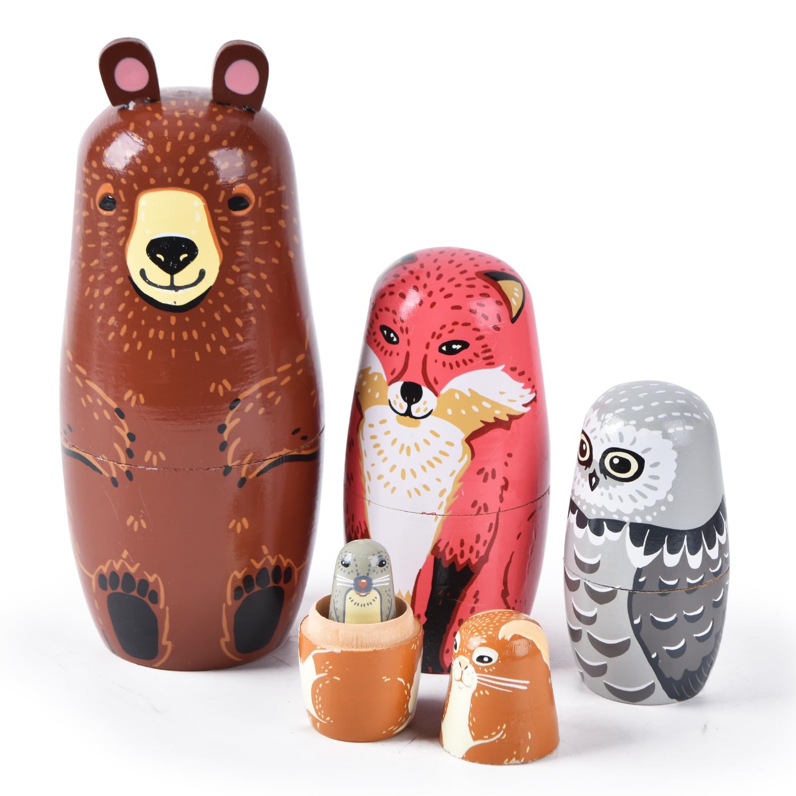 Tngan Russian Nesting Dolls, Bear Wooden Stacking Set, 5 Pcs | Bear Animal Desig