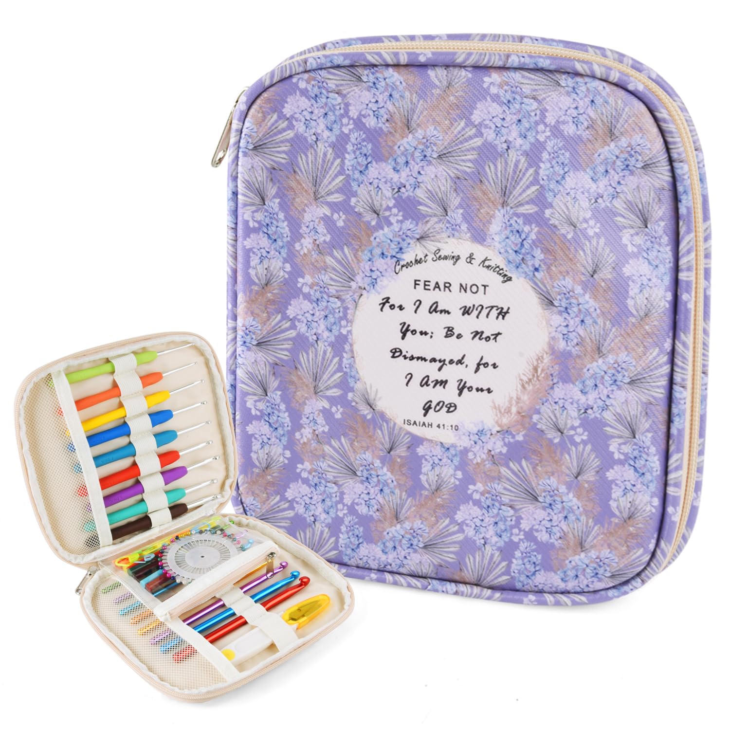 Crochet Hook Case, Portable Zipper Storage Organizer Bag for Crochet Needles/Kni