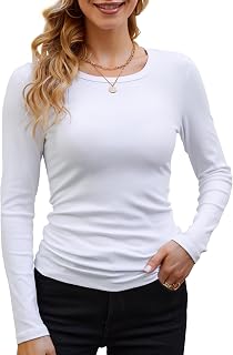 DUOEASE Women's Long-Sleeved Crew Neck Elegant Slim Fit T-Shirt