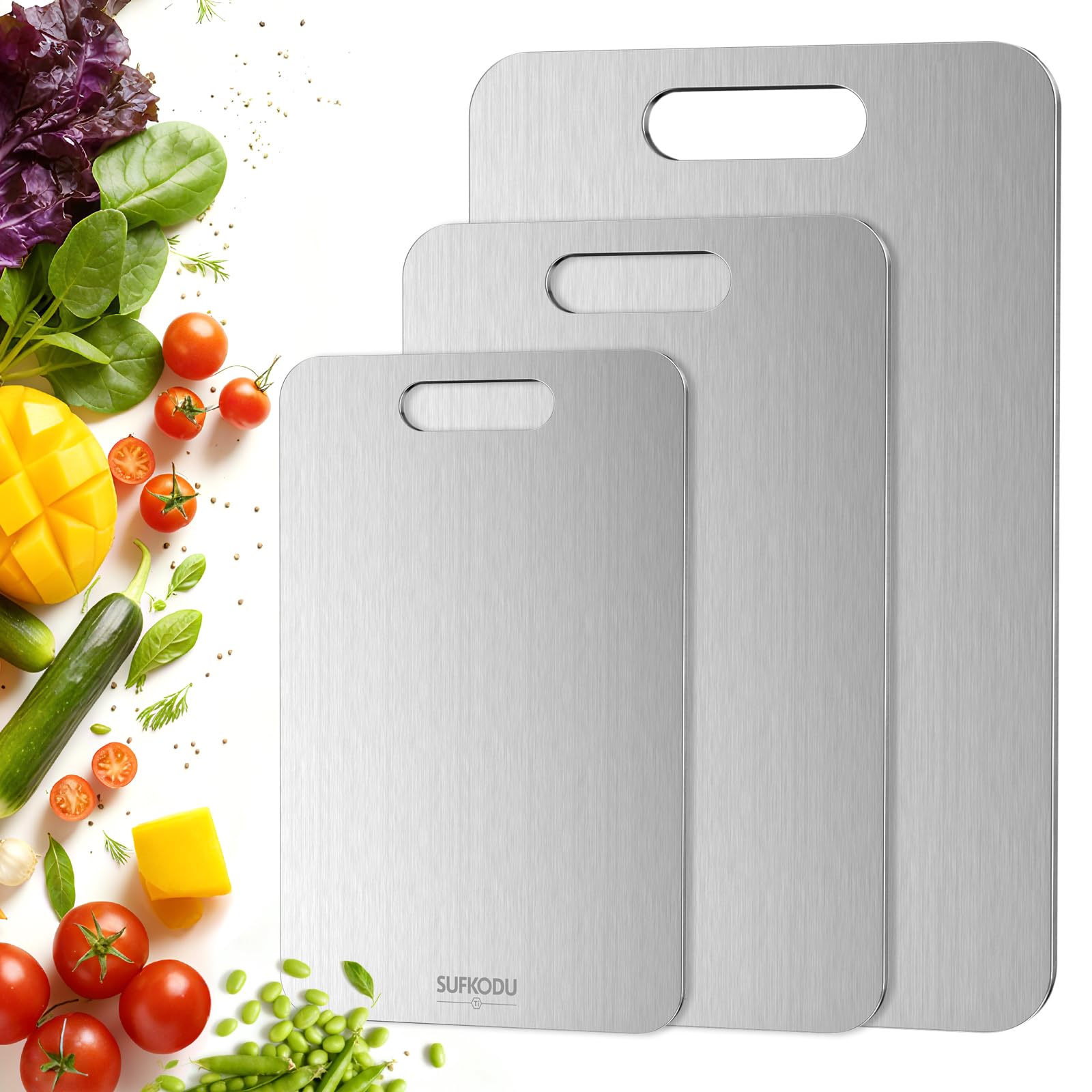 Titanium Cutting Board for Kitchen Set of 3(M+L+XL),One-Piece Design | Double-Si
