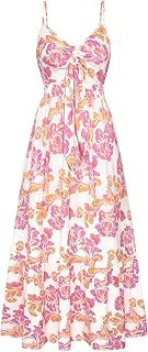 GRACE KARIN Women Long Floral Flowy Swing Dresses Spaghetti Strap Beach Swing Sundress Backless Strappy Dress