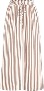PRETTYGARDEN Womens Pants Elastic Waist Striped Lightweight Palazzo Pant