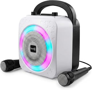 RockJam 10-Watt Rechargeable Bluetooth Karaoke Machine with Two Mics, Lightshow & Voice Effects