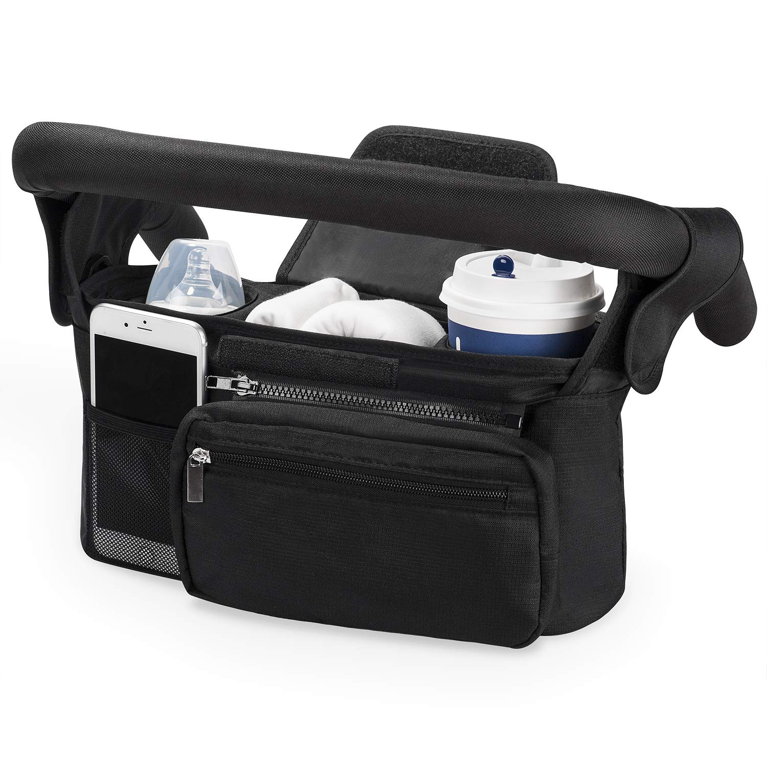 Momcozy Baby Pushchair Organiser, 3 Insulated Cup Holders, Large Capacity | Deta