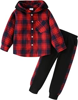Toddler Boy Clothes Fall Winter Outfits Plaid Pocket Hoodie Sweatshirt + Long Sleeve Pants Set 12 Months-6 Years Old
