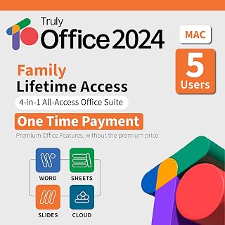 TrulyOffice 2024 Family Lifetime License for Mac | 4 in 1 All Access TrulyOffice Suite | Words, Sheets, Slides, and Cloud | 5 Users | Physical Activation Card