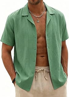 Halfword Linen Shirt Men's Short Sleeve Summer Shirt Beach Shirts