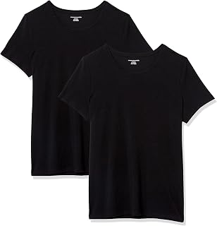 Amazon Essentials Women's Regular-Fit Short-Sleeve T-Shirt (V-Neck or Crewneck), Cotton Modal Blend, Pack of 2