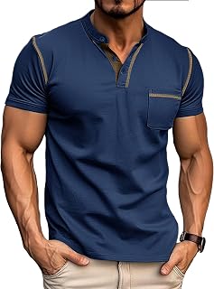 Mens Henley T-Shirts Cotton Short Sleeve Shirts Casual Summer Shirt Tops