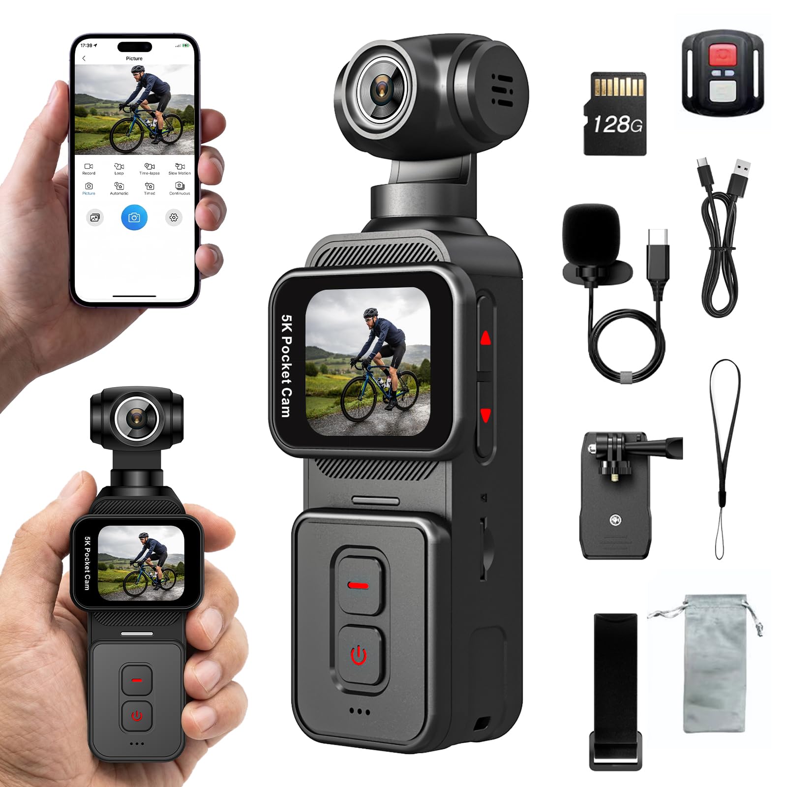 5K Vlogging Pocket Camera with AI Face Tracking, Wi-Fi, 270° Rotating Lens | 5K/