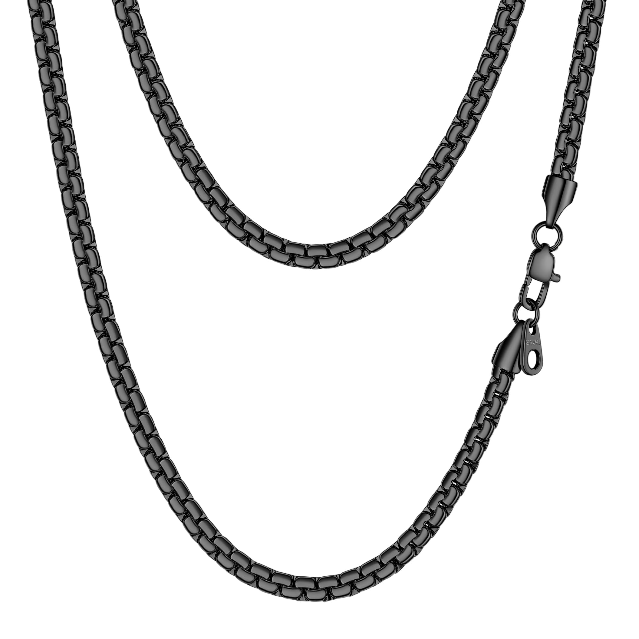 PROSTEEL Stainless Steel Flat Box Link Chain Necklace for Men