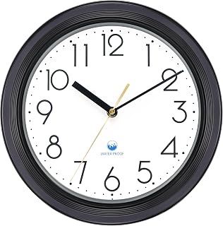 Caysie 11 Inch Sealed Indoor Outdoor Waterproof Wall Clock, Dustproof Silent Non-Ticking Battery Operated Quality Quartz Round Clock, Wall Decorative for Patio, Pool, Bathroom (Black)