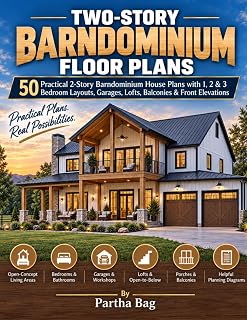 TWO-STORY BARNDOMINIUM FLOOR PLANS: 50 Practical 2-Story Barndominium House Plans with 1, 2 & 3 Bedroom Layouts, Garages, Lofts, Balconies & Front Elevations