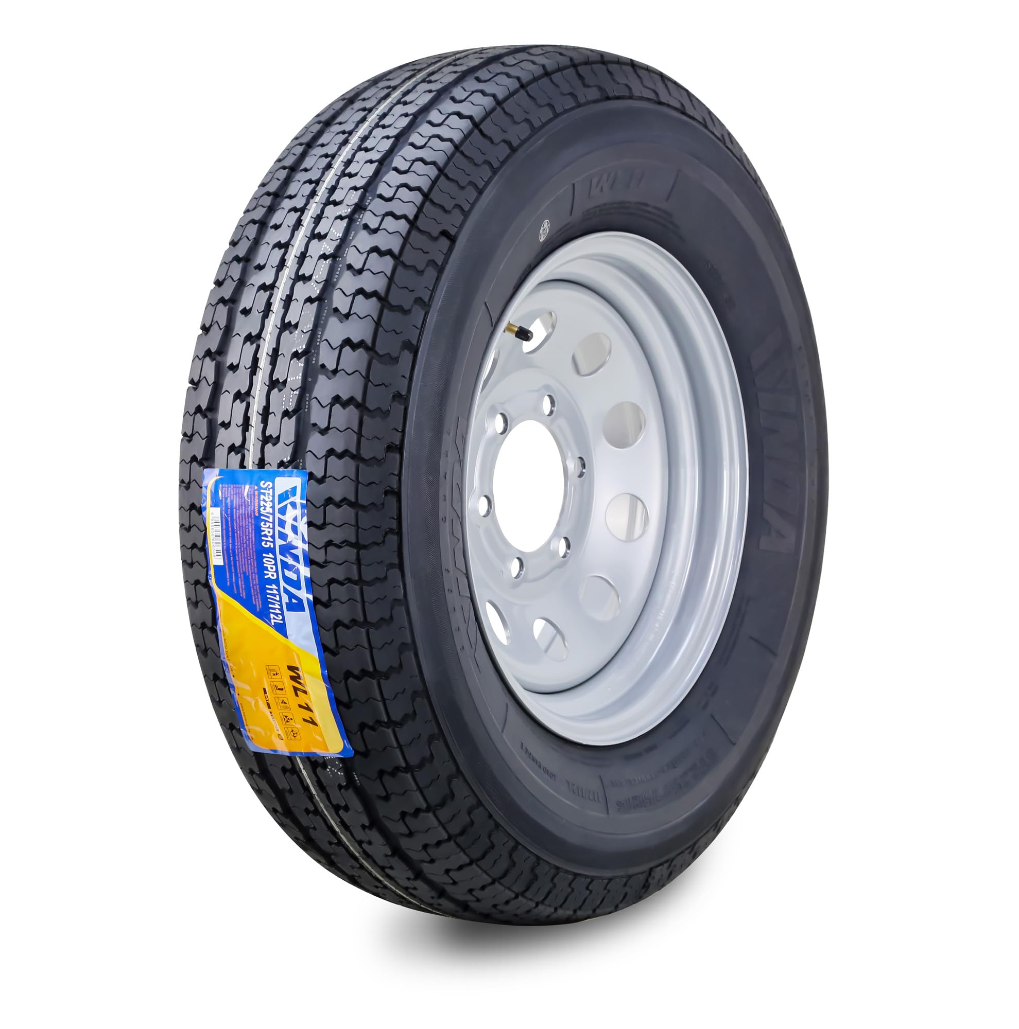 WINDA Trailer Tire Wheel ST225/75R15 10-Ply E 117L w/ 6X5.5 Silver Mod Rim | Ass