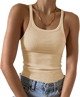 Artfish Women's Sleeveless Tank Top Form Fitting Scoop Neck Ribbed Knit Basic Cami Shirts