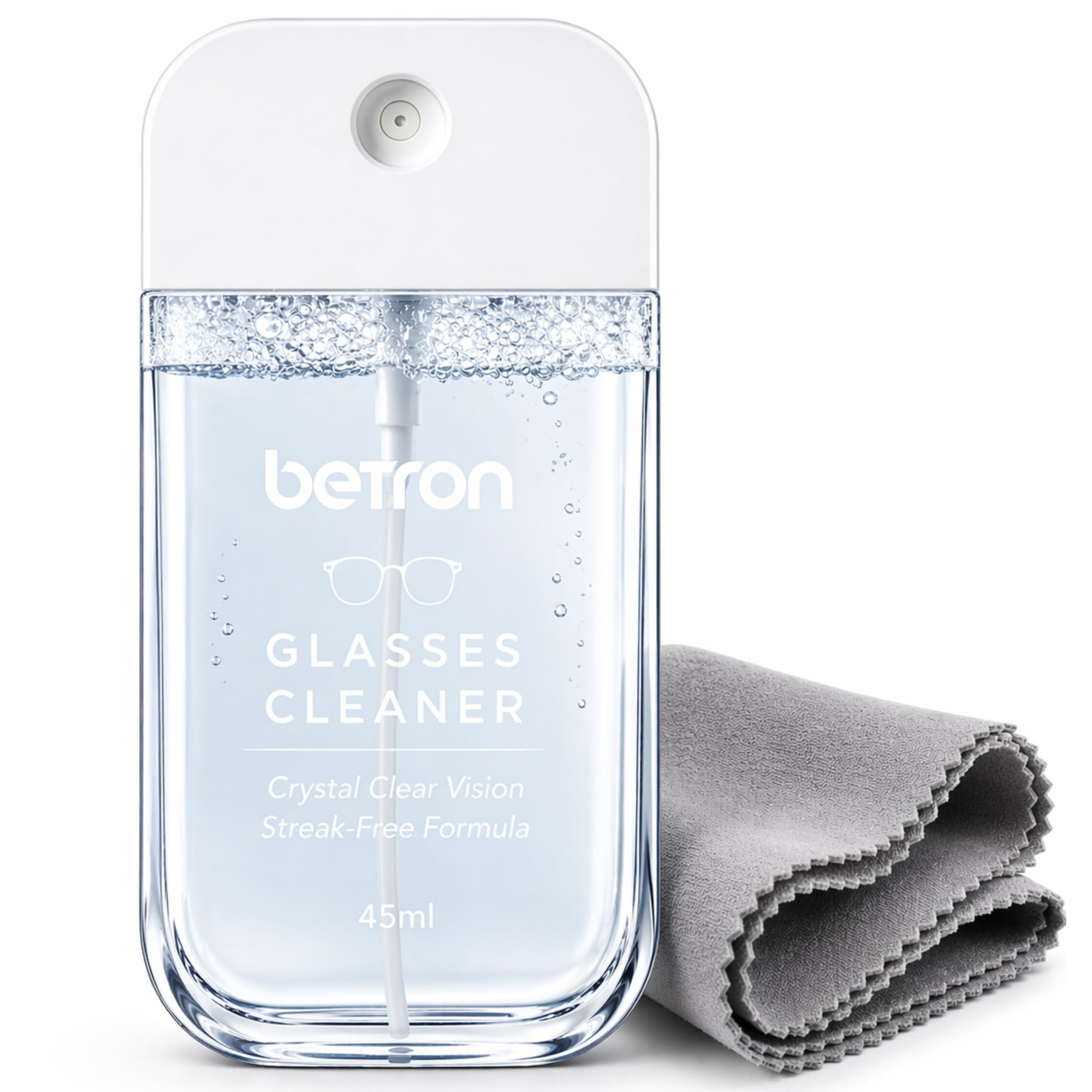 Betron Glasses Cleaner Spray with Reusable Microfibre Lens Wipe | Streak-Free Le