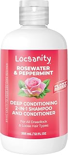 Shampoo and Conditioner for Dreadlocks - Locsanity Rosewater Peppermint 2-in-1 Sulfate-Free Formula - Moisturizing & Strengthening for Locs, Microlocs & Natural Hair (12 fl oz)