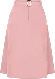 Allegra K Women's High Waist Elastic A-Line Belted Midi Corduroy Skirt