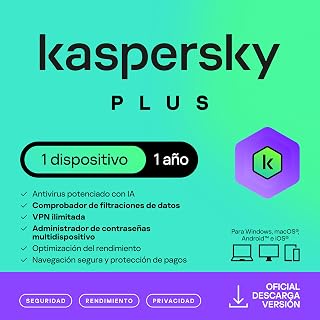Kaspersky Plus Internet Security 2026 | 1 Dispositivo | 1 año | Anti-Phishing y Firewall| VPN ilimitada | Gestor de contraseñas | Protección Bancaria en línea | PC/Mac/Móvil | Código por email