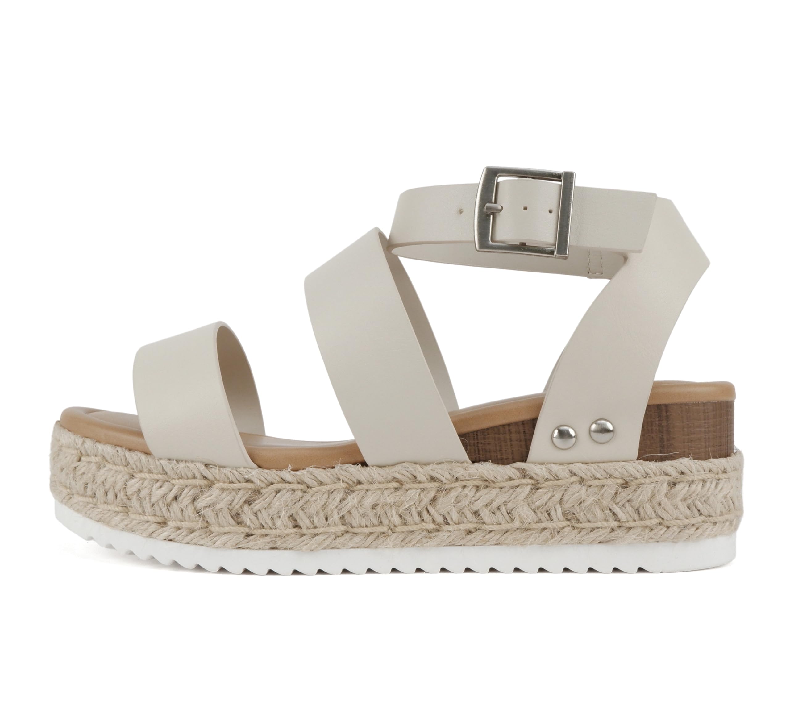 Soda Bryce Espadrille Wedge Sandal with Open Toe Buckle and Ankle Strap