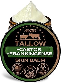 Untamed Organics Beef Tallow Balm for Skin & Face with Castor Oil & Frankincense - 100% Grass-Fed Tallow Face & Body Moisturizer for Dry Sensitive Skin - 2 oz