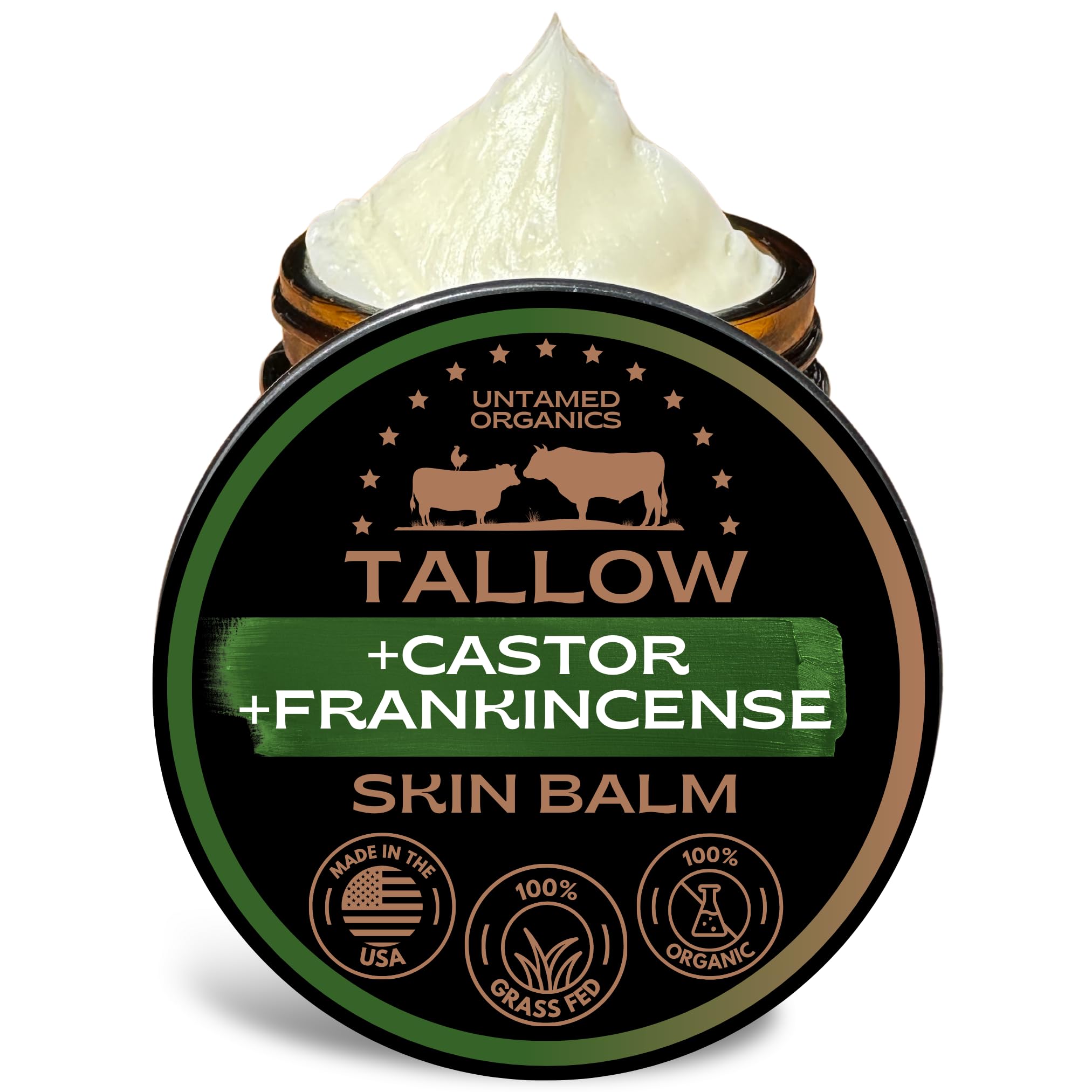 Untamed Organics Beef Tallow Balm for Skin & Face with Castor Oil & Frankincense