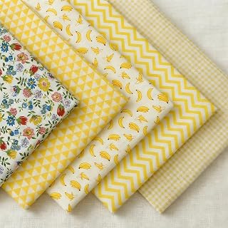 Pack of 5 Pieces Yellow Cartoon Cotton Fabric Pre-Cut Squares 19.69 x 15.75 Inch for Home Decor Cushions Tablecloths