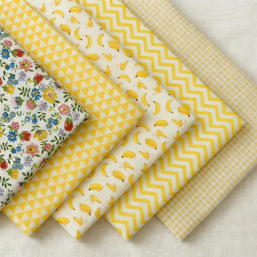 Pack of 5 Pieces Yellow Cartoon Cotton Fabric Pre-Cut Squares 19.69 x 15.75 Inch