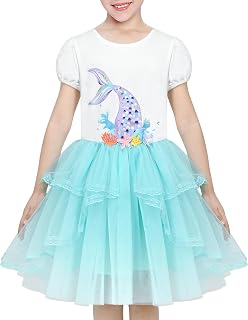 Sunny Fashion Girl's Dress Tulle Skirt Rainbow Short Sleeves for Birthday Party
