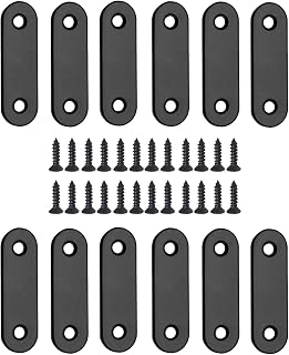 Jiozermi 12 Pcs Straight Brace 2" x 0.6", Matte Black | Stainless Steel, Flat Bracket, Mending Joining Plates, For Wood, Board, Bed Frame, Furniture & Shelves