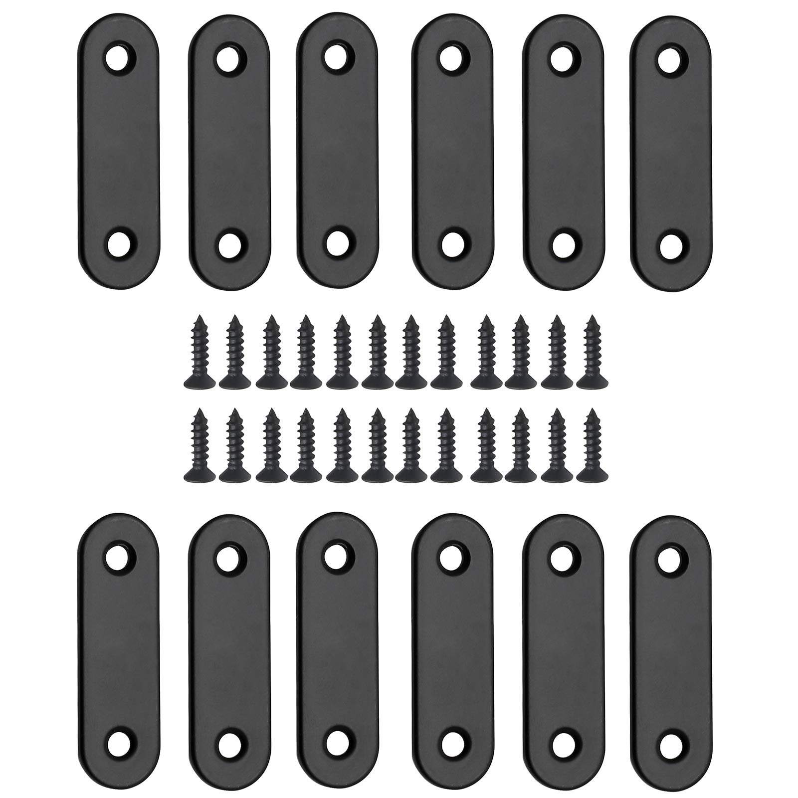 Jiozermi 12 Pcs Straight Brace 2" x 0.6", Matte Black | Stainless Steel, Flat Br