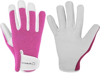 WESTWOOD FOX Ladies/Mens Leather Gardening Gloves Thorn Proof Rigger Garden work gloves, Safety Working Gloves, Premium Quality (Pink, M)